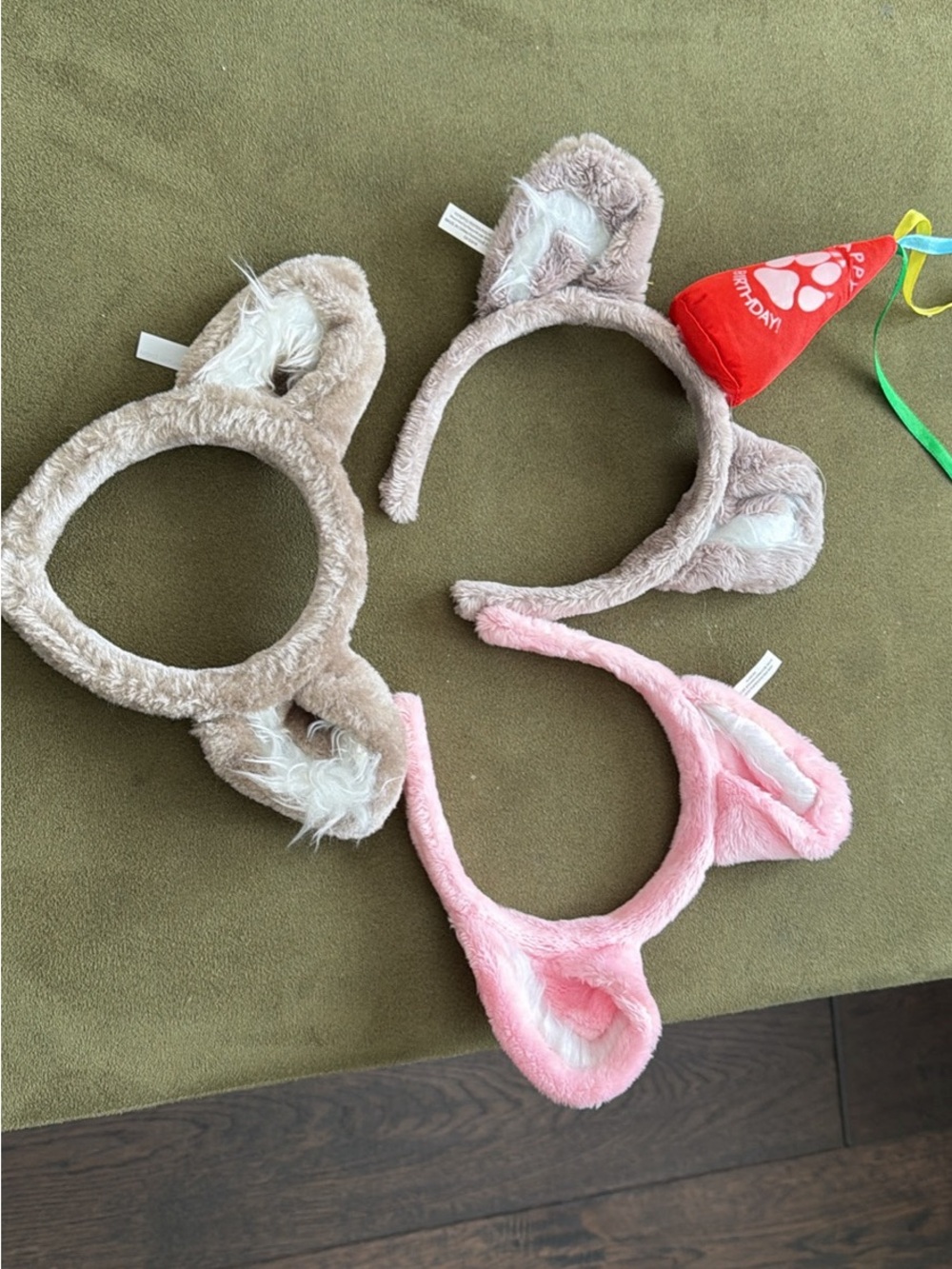 Plush Animal Ear Headbands - Pink & Taupe Set